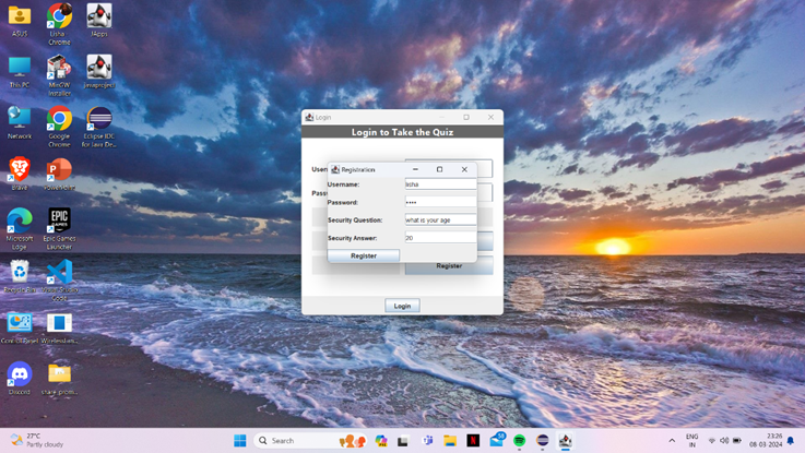 Java-Swing-Registration-Quiz-App screenshot