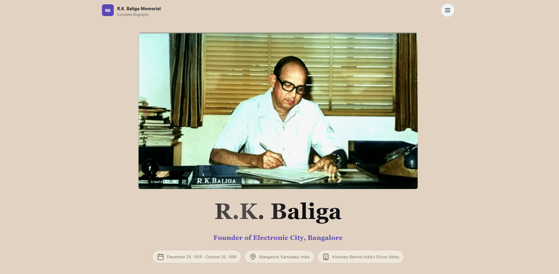 RK Baliga memorial screenshot